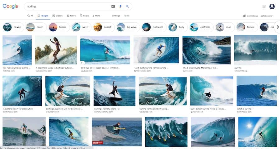 surfing image search on Google