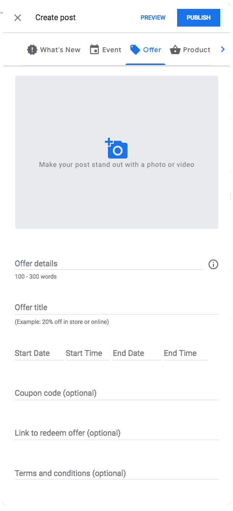 Create a post - Offer details