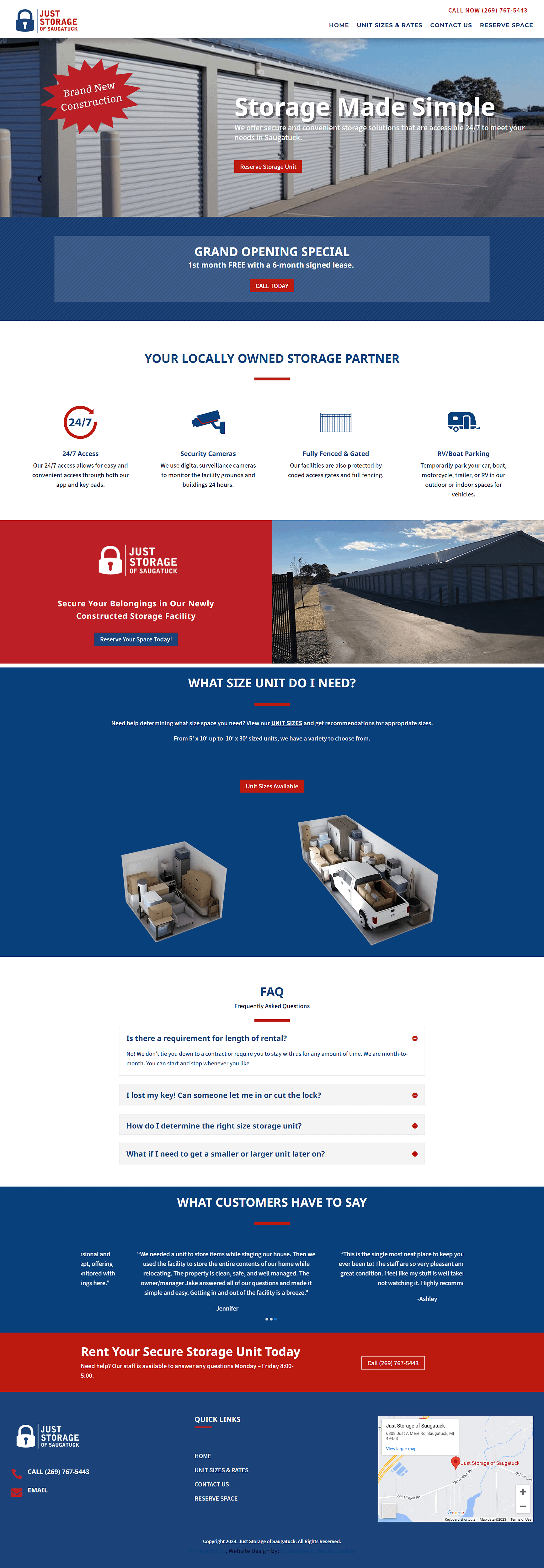 Just Storage of Saugatuck website