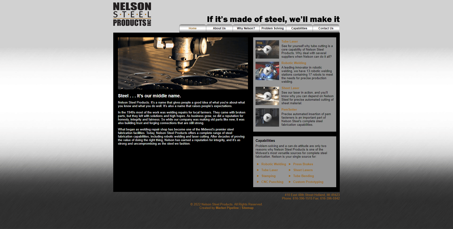 Nelson Steel Homepage before