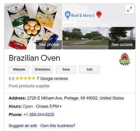 Brazilian Oven GMB Listing