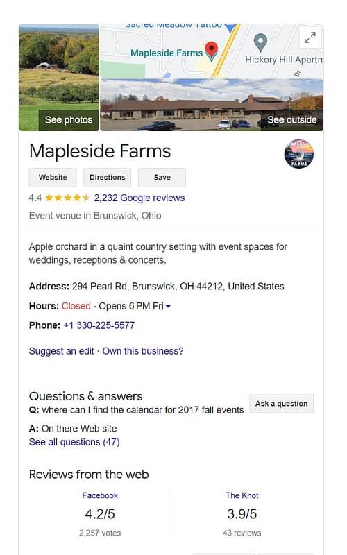 Maple Side Farms GMB Listing