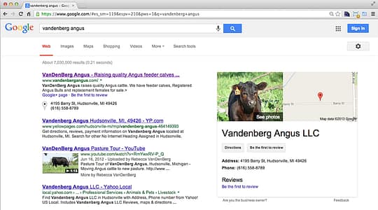 VanDenBerg Angus Google Search Results Screenshot