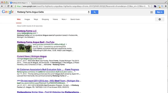 Rietberg Farms Google Search Results Screenshot